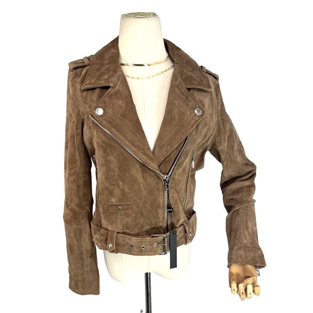 New Blank NYC Suede Moto Jacket Womens Medium Coffee Bean Brown Leather‎